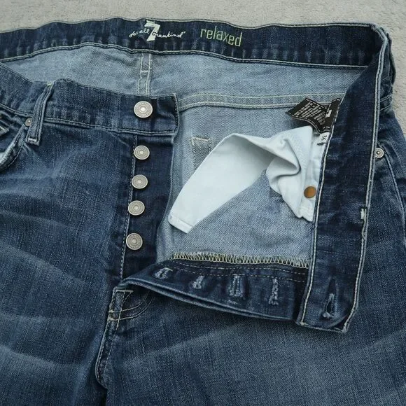 7 For All Mankind Jeans Mens 36x33 Blue Relaxed Fit Straight Medium Stone Wash - Picture 3 of 16